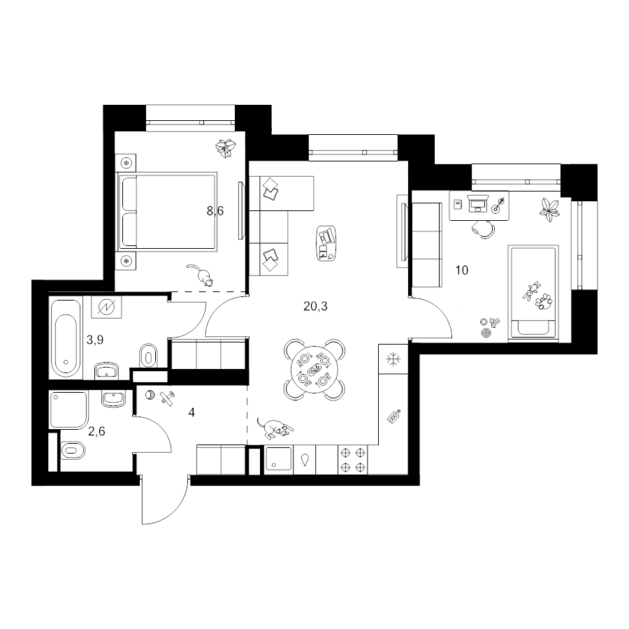 3 ккв (Евро) 51,8 м²