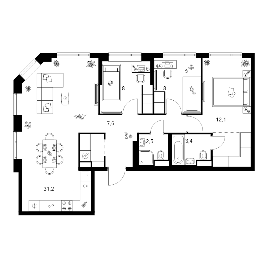 4 ккв (Евро) 76,5 м²