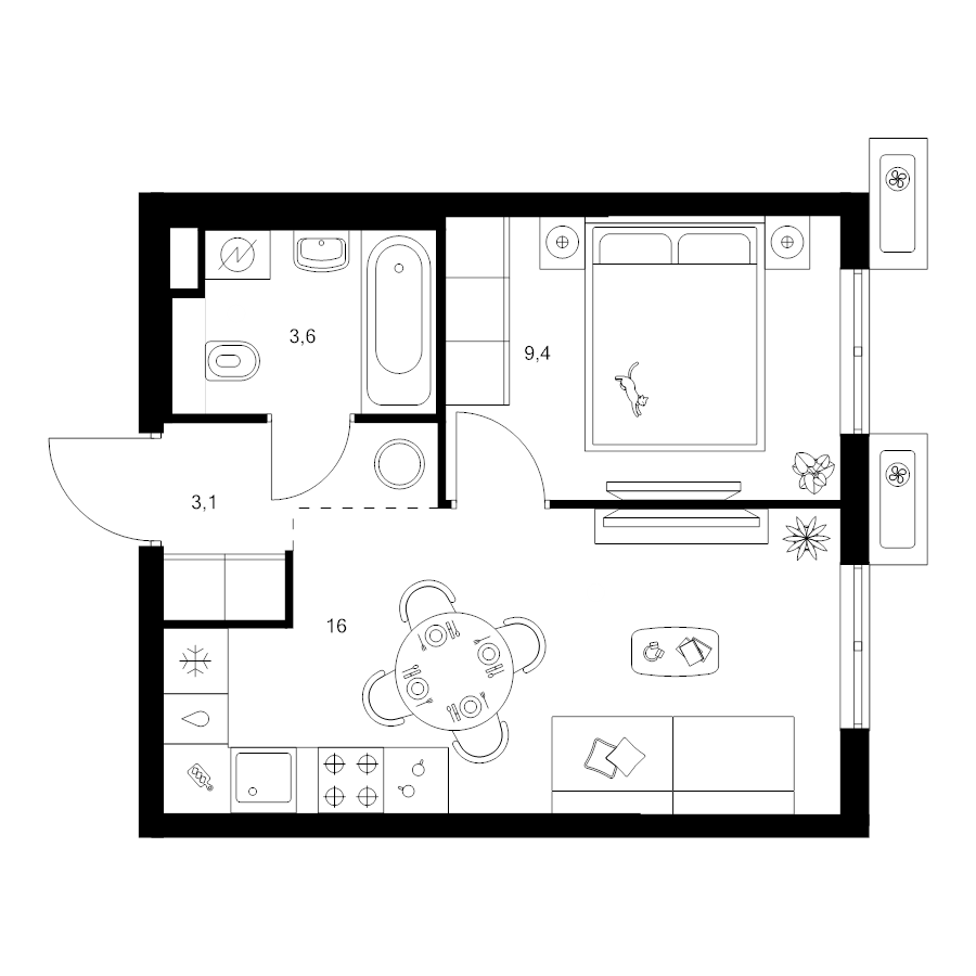 2 ккв (Евро) 32,1 м²
