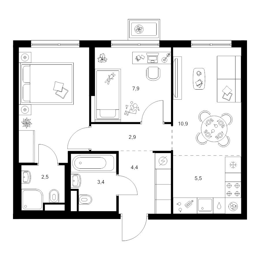 3 ккв (Евро) 47,7 м²