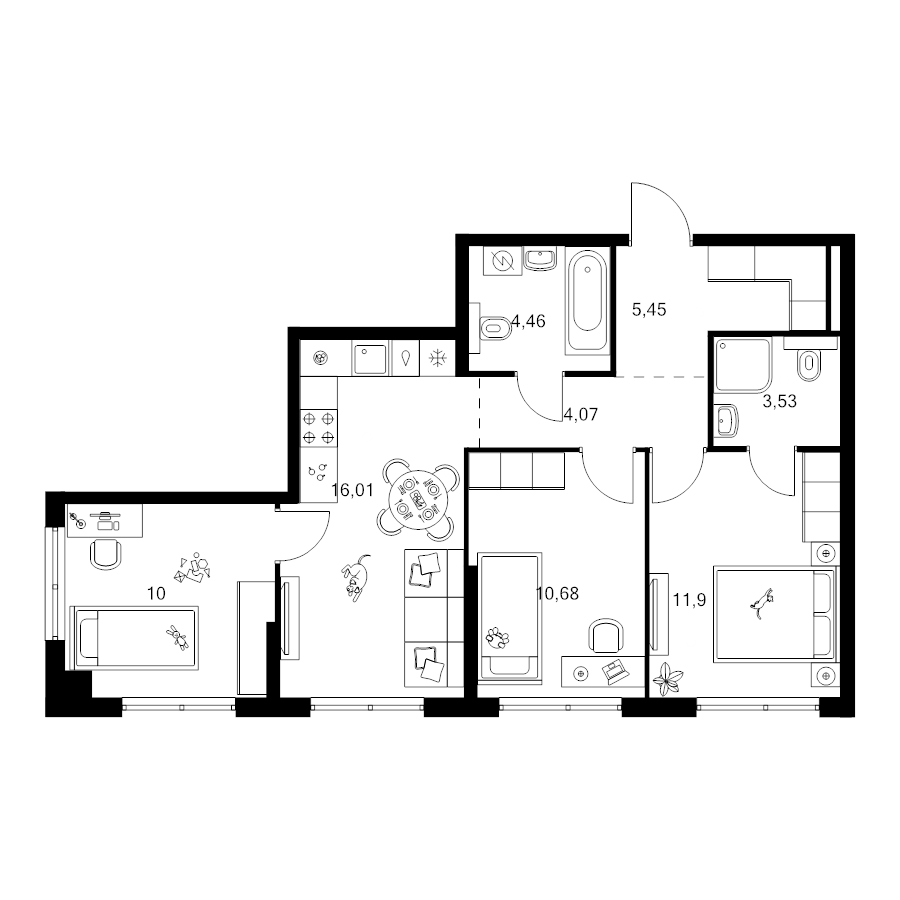 4 ккв (Евро) 66,1 м²