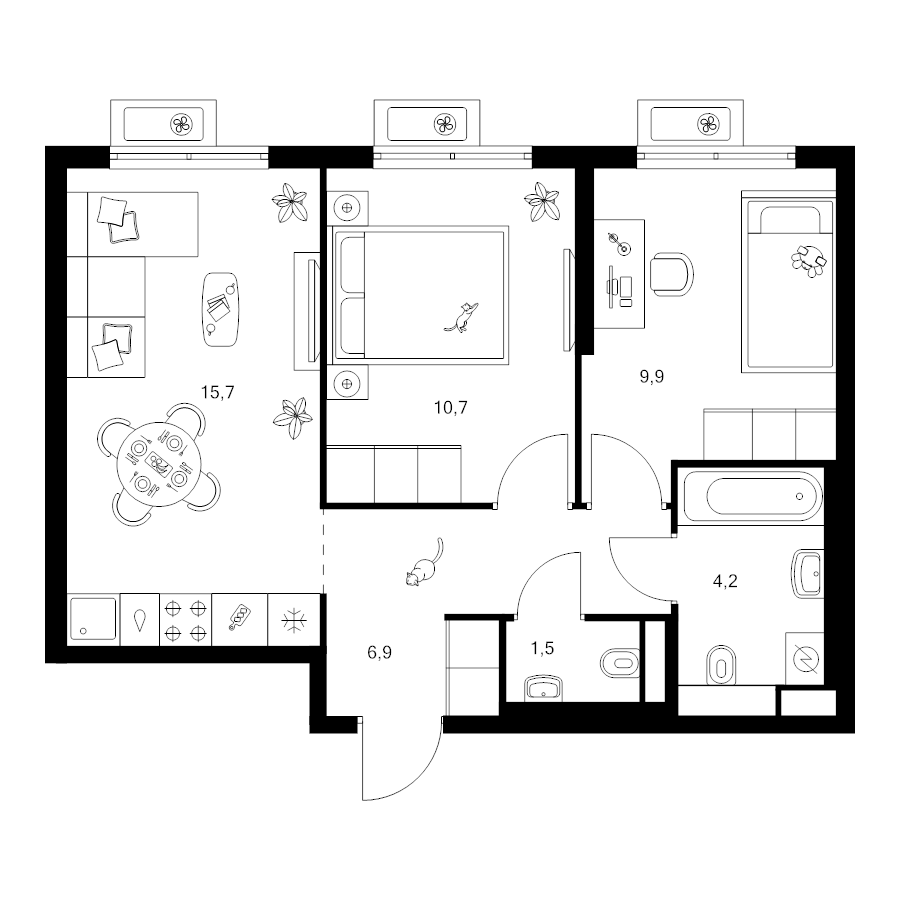 3 ккв (Евро) 48,9 м²