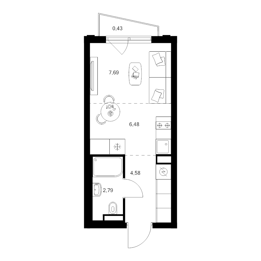 Студия 22 м²