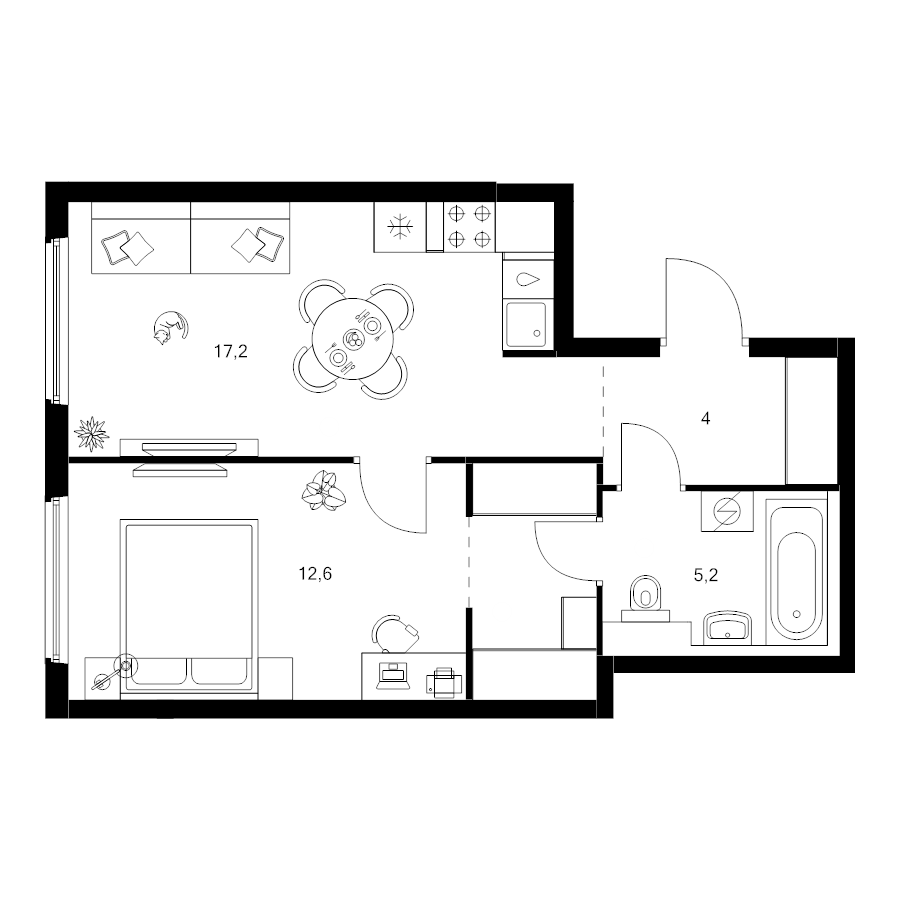 2 ккв (Евро) 42,9 м²