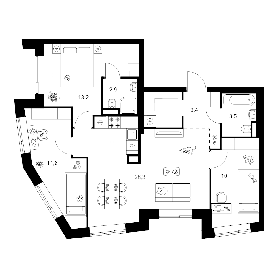 4 ккв (Евро) 77 м²