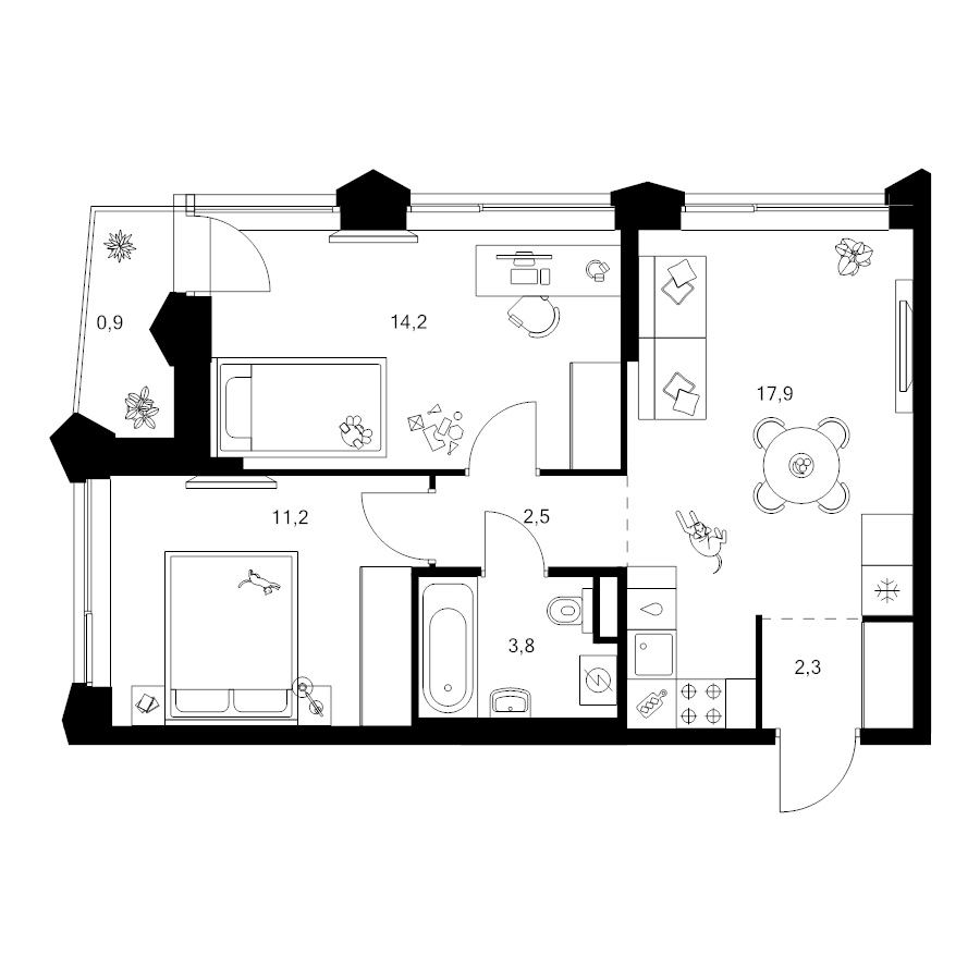 3 ккв (Евро) 52,8 м²