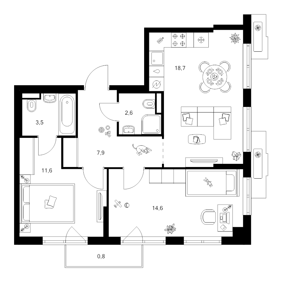 3 ккв (Евро) 58,9 м²