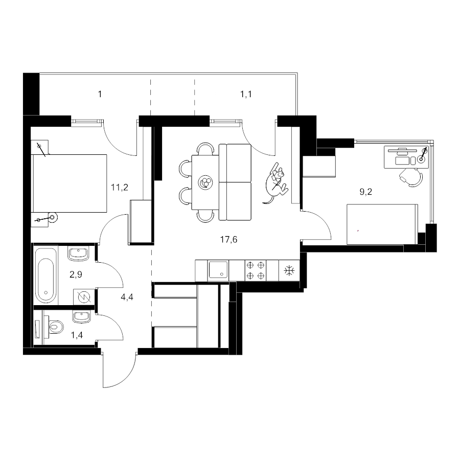 3 ккв (Евро) 52 м²