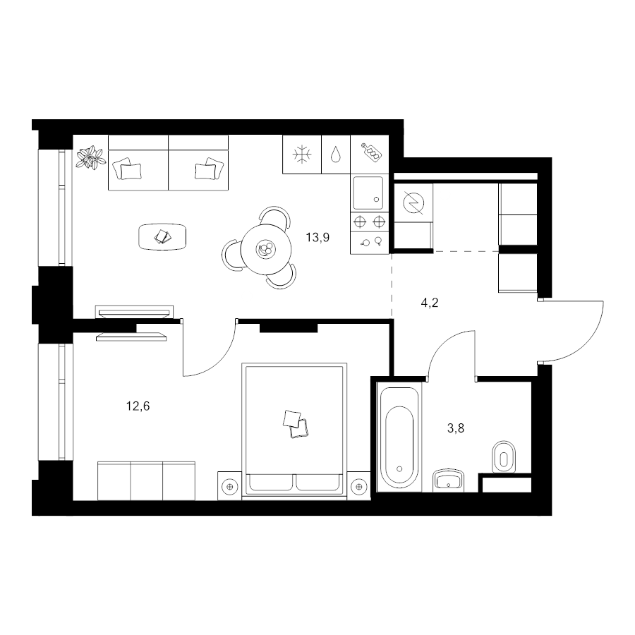 2 ккв (Евро) 37,2 м²