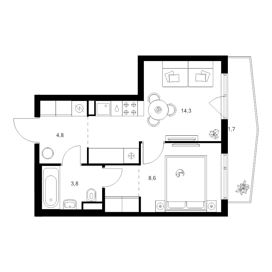 1 ккв 35,7 м²