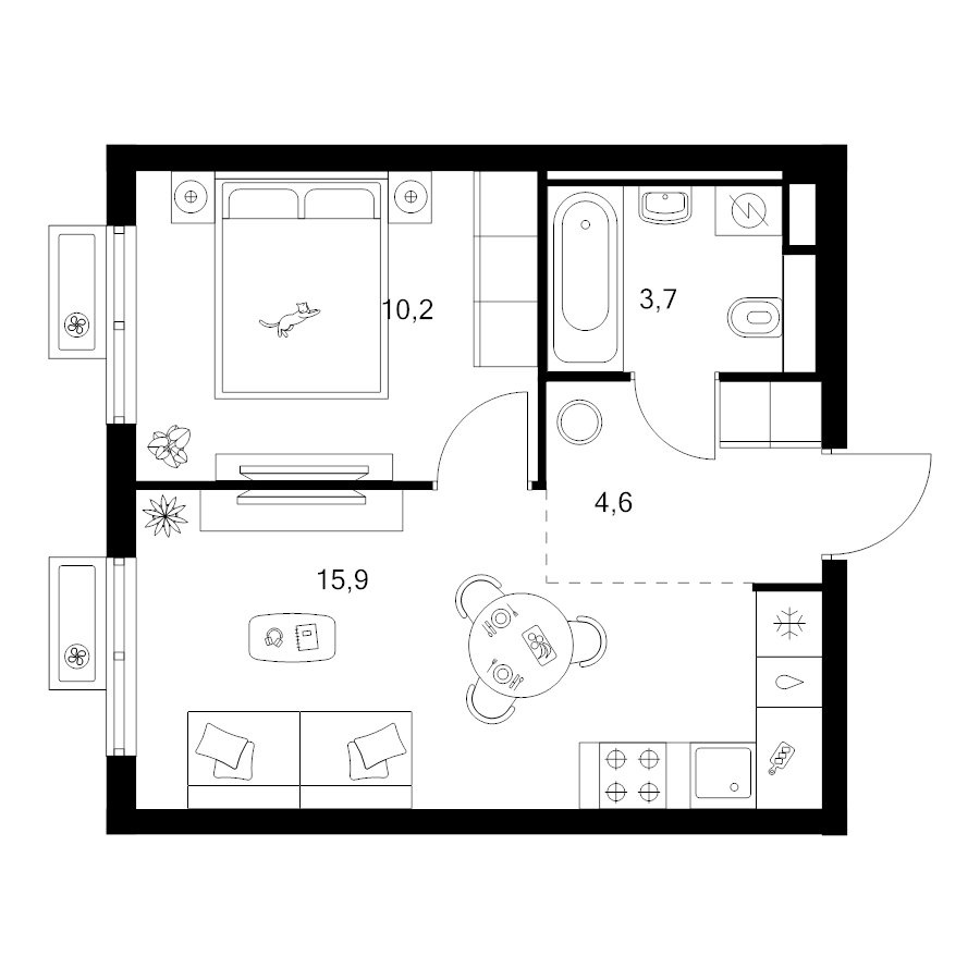 2 ккв (Евро) 34,4 м²