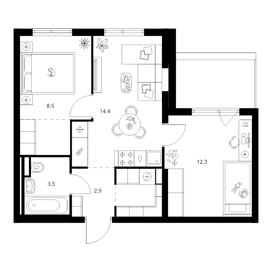 2 ккв 48,7 м²