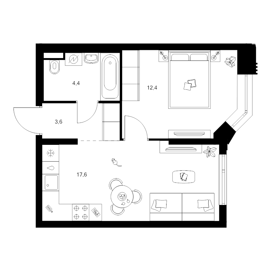 2 ккв (Евро) 38 м²