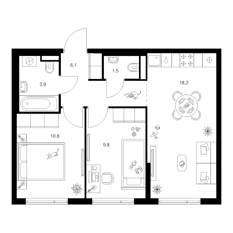 3 ккв (Евро) 50,3 м²