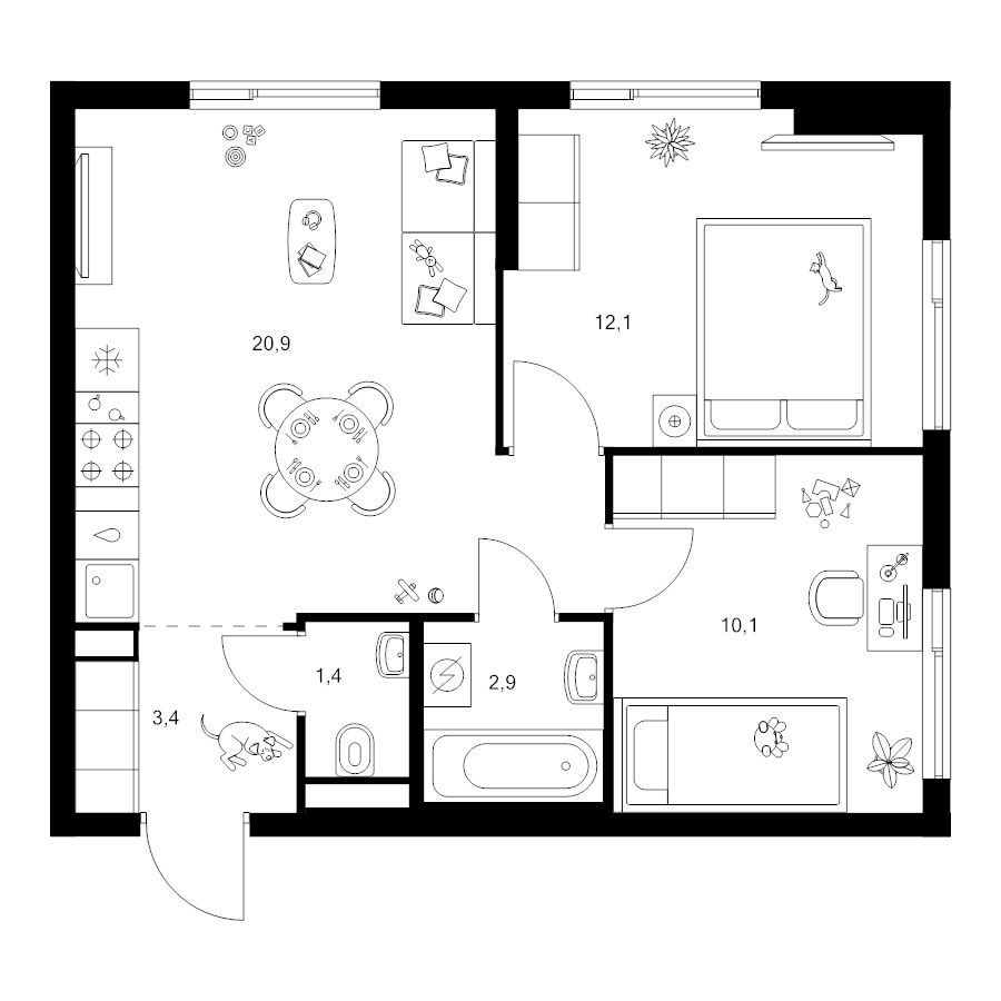 3 ккв (Евро) 50,8 м²