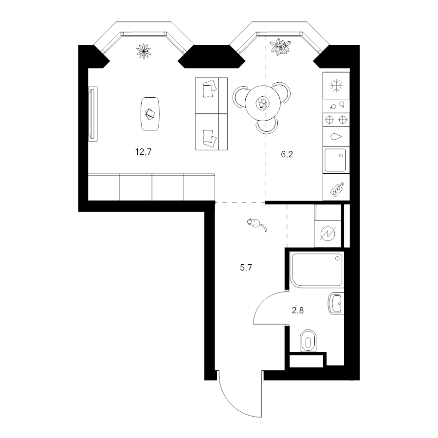 Студия 28,5 м²