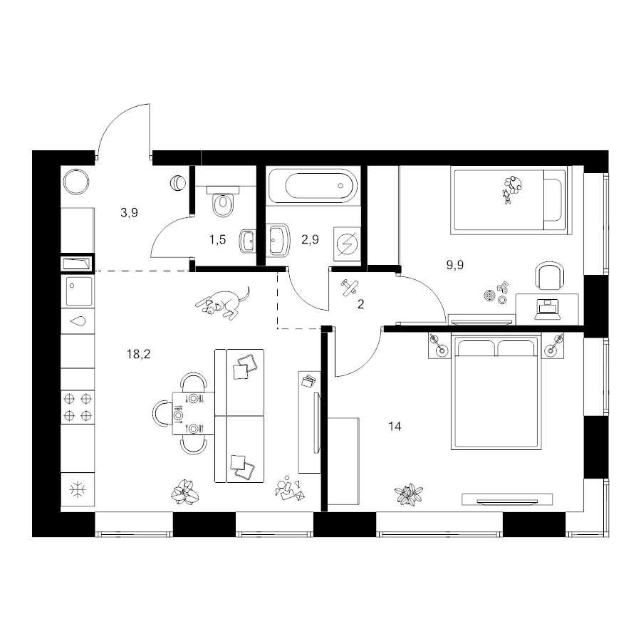 3 ккв (Евро) 52,4 м²