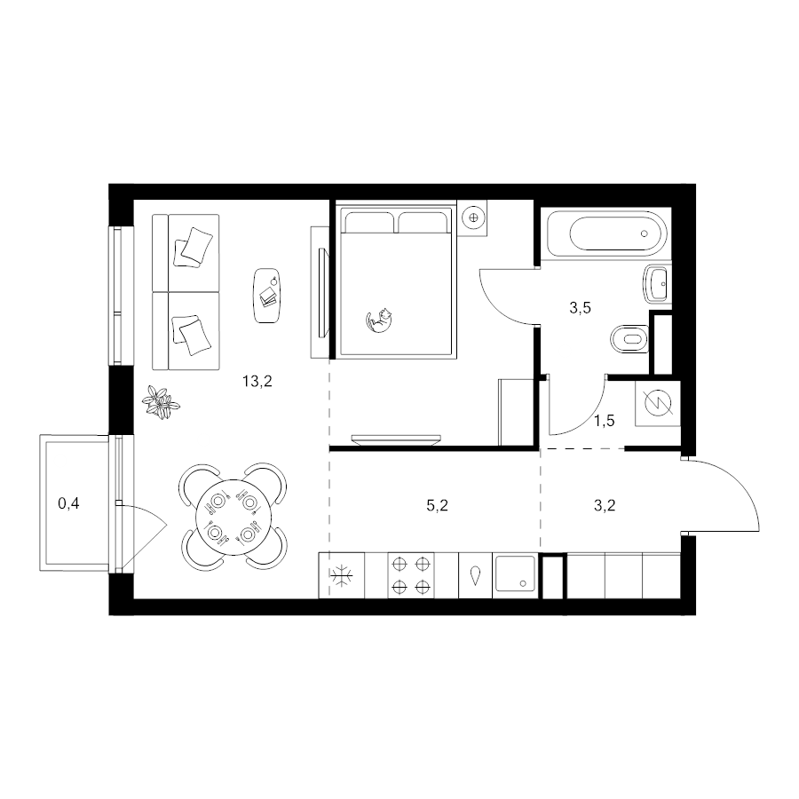 Студия 35,3 м²