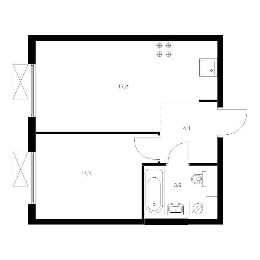 2 ккв (Евро) 35,5 м²