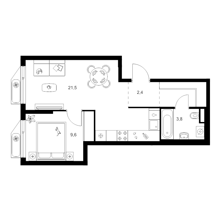 2 ккв (Евро) 40,9 м²
