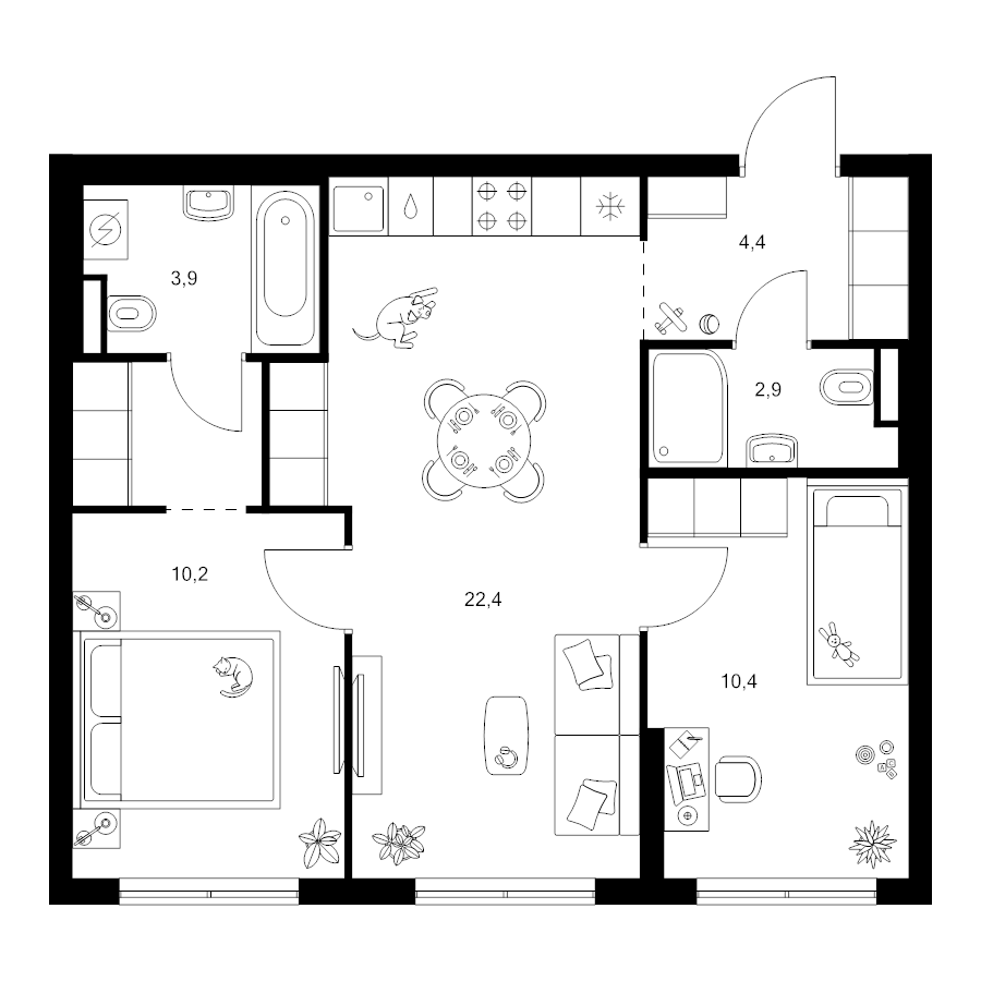 3 ккв (Евро) 57 м²
