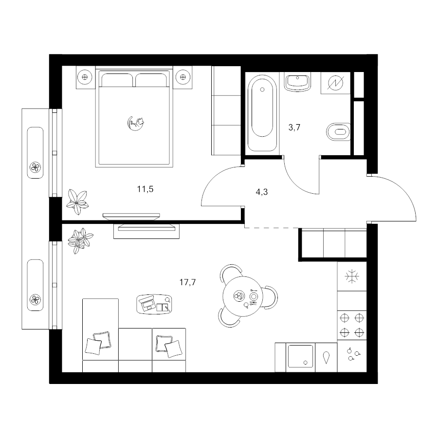 2 ккв (Евро) 37,2 м²