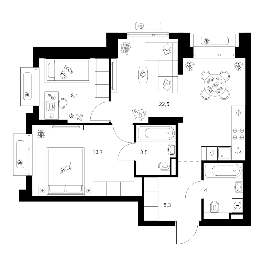 3 ккв (Евро) 57,1 м²