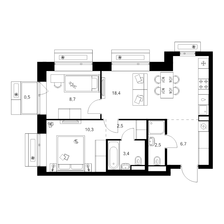 3 ккв (Евро) 53 м²