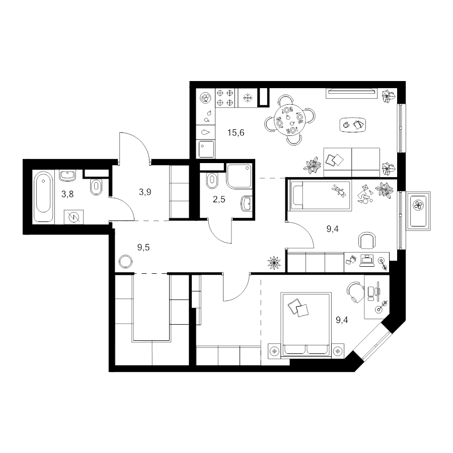 3 ккв (Евро) 66,2 м²