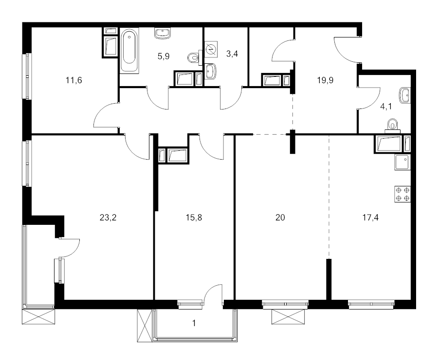 4 ккв (Евро) 126,8 м²