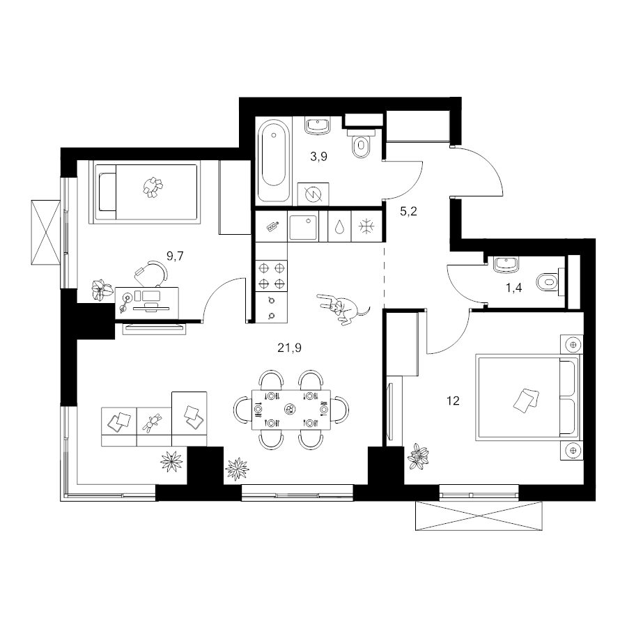 3 ккв (Евро) 54,1 м²