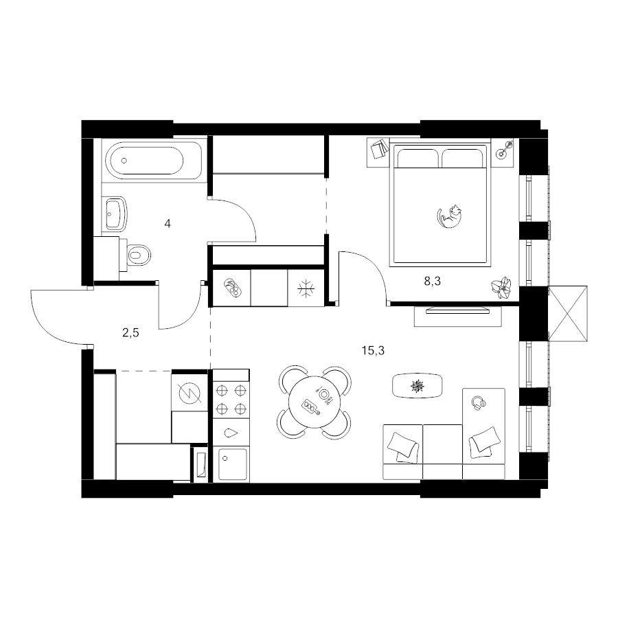 2 ккв (Евро) 36,9 м²
