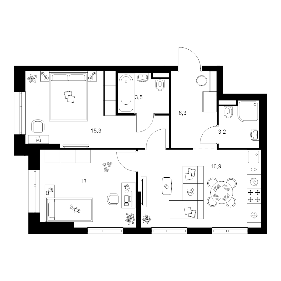 3 ккв (Евро) 58,2 м²