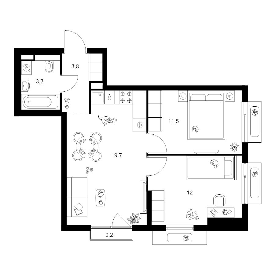 3 ккв (Евро) 50,9 м²