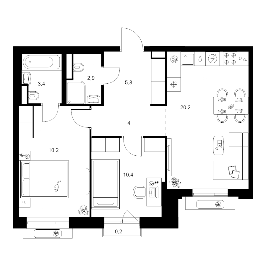 3 ккв (Евро) 61,2 м²