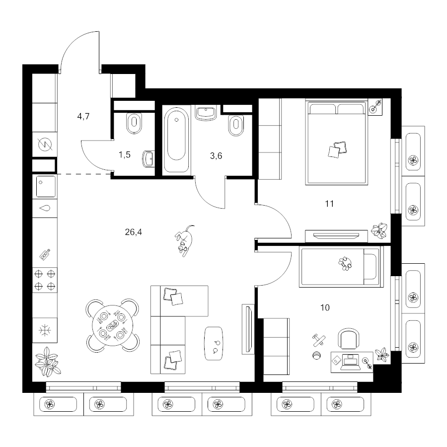 3 ккв (Евро) 57,5 м²