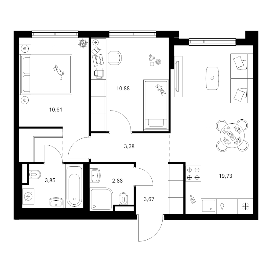 3 ккв (Евро) 57,1 м²