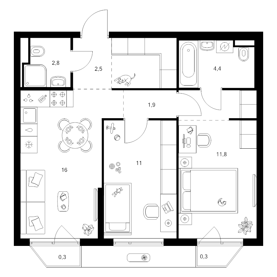 3 ккв (Евро) 58,1 м²