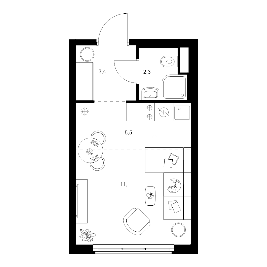 Студия 22,3 м²