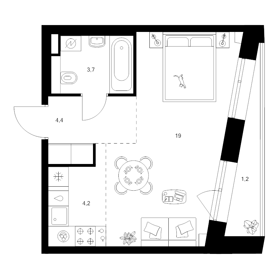 Студия 32,5 м²