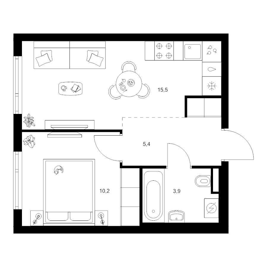 2 ккв (Евро) 35 м²