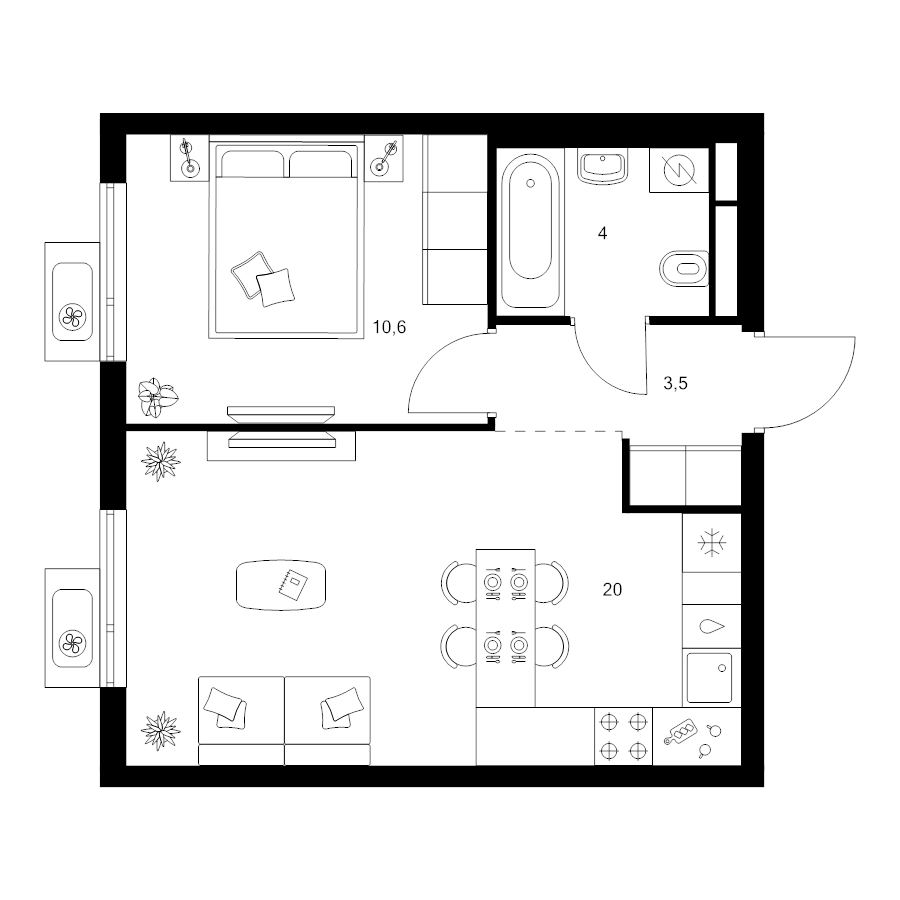 2 ккв (Евро) 38,1 м²