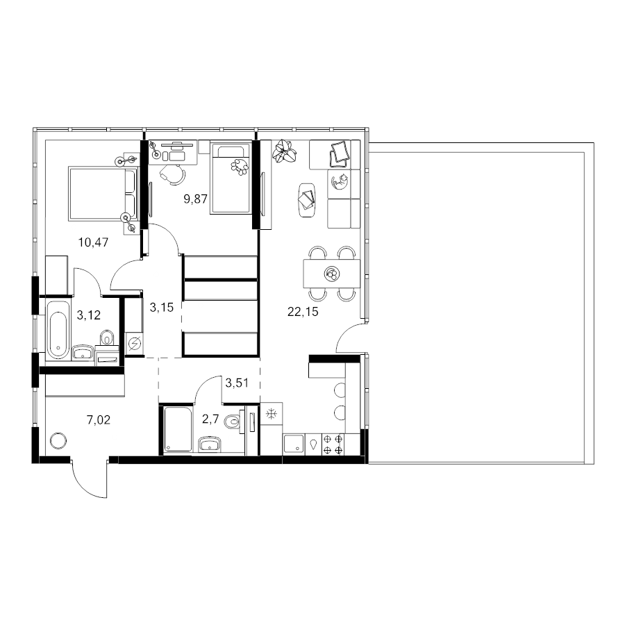 3 ккв (Евро) 79,9 м²