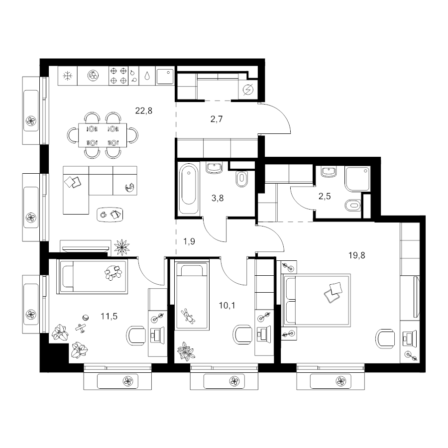 4 ккв (Евро) 82,2 м²
