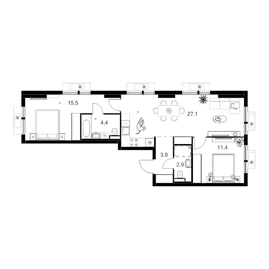 3 ккв (Евро) 65,2 м²