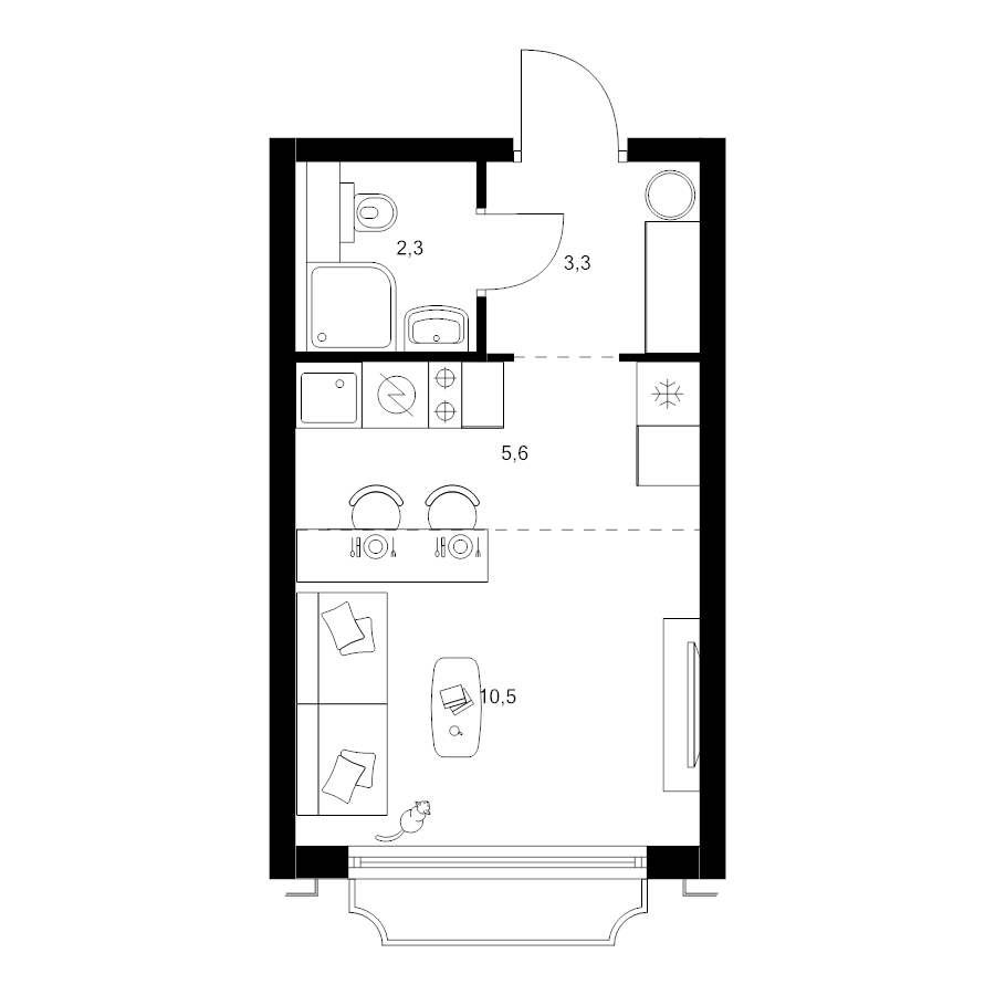 Студия 21,7 м²