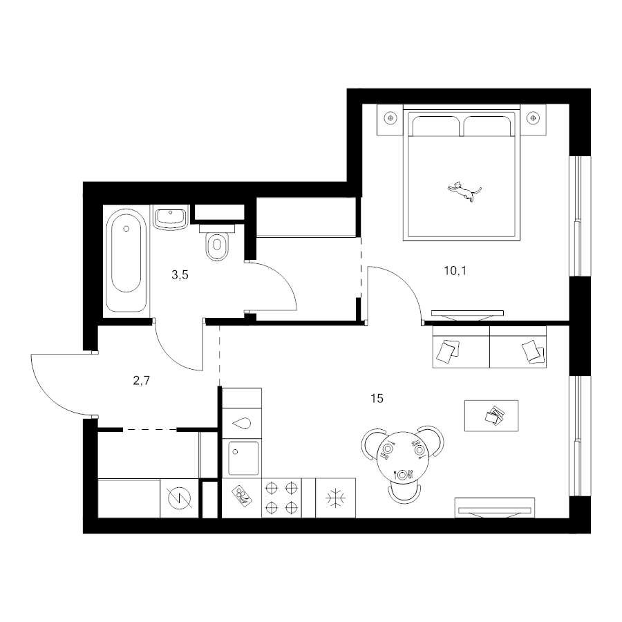 2 ккв (Евро) 36,2 м²