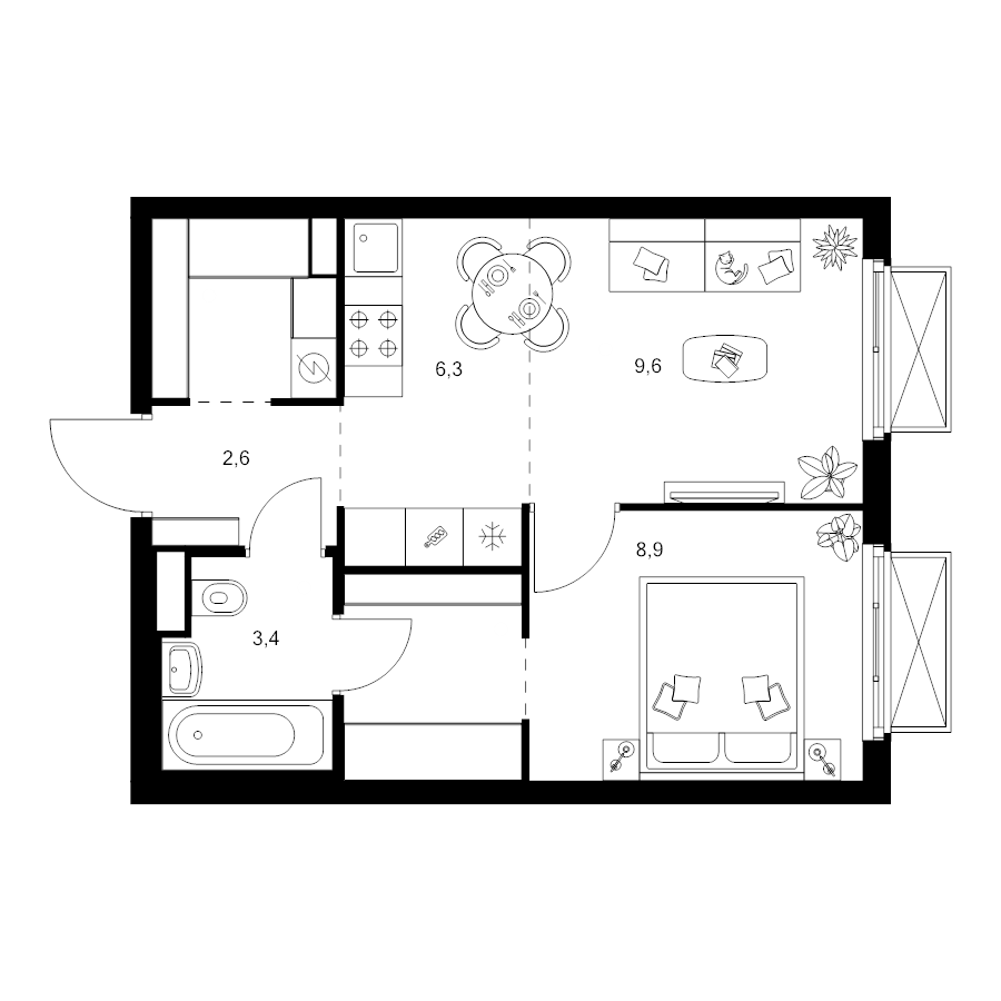 2 ккв (Евро) 37,6 м²