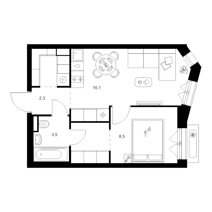 2 ккв (Евро) 36,9 м²