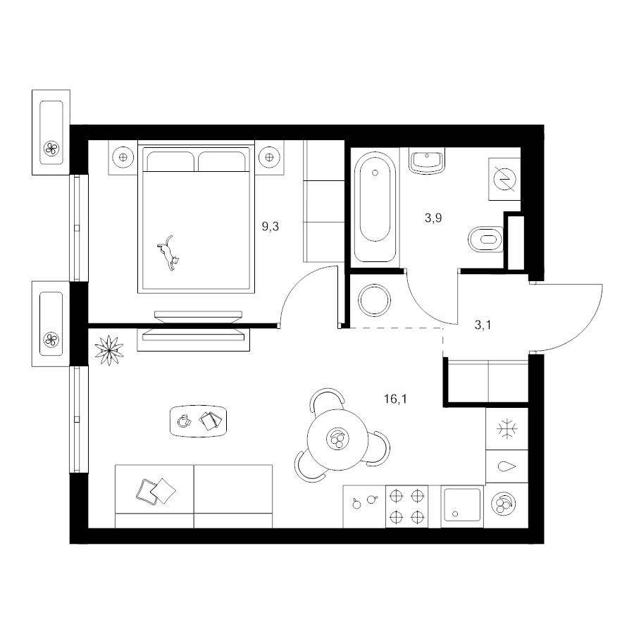 2 ккв (Евро) 32,4 м²